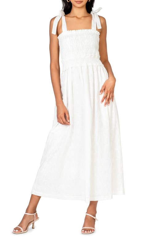 Lost + Wander Angel in Disguise Smocked Tie Strap Dress in White