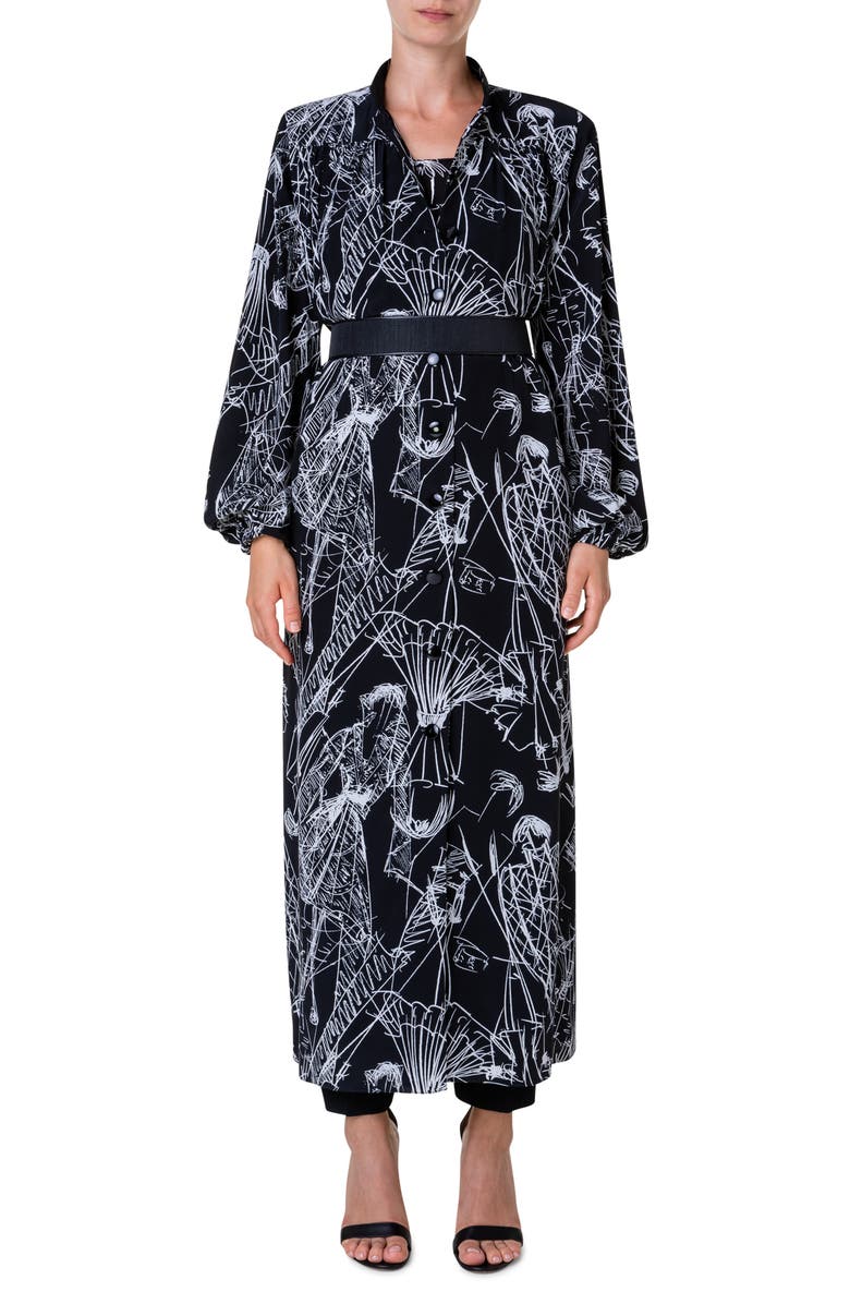 Akris Croquis Print Long Sleeve Silk Kaftan Dress | Nordstrom
