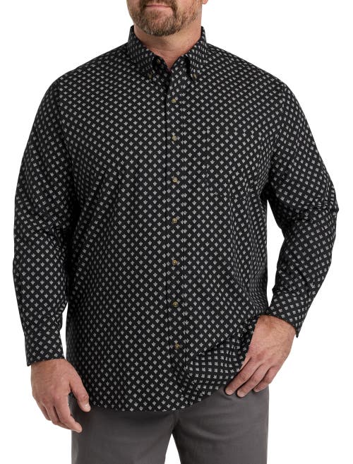 Shop Harbor Bay By Dxl Easy-care Medallion Print Sport Shirt In Black/grey