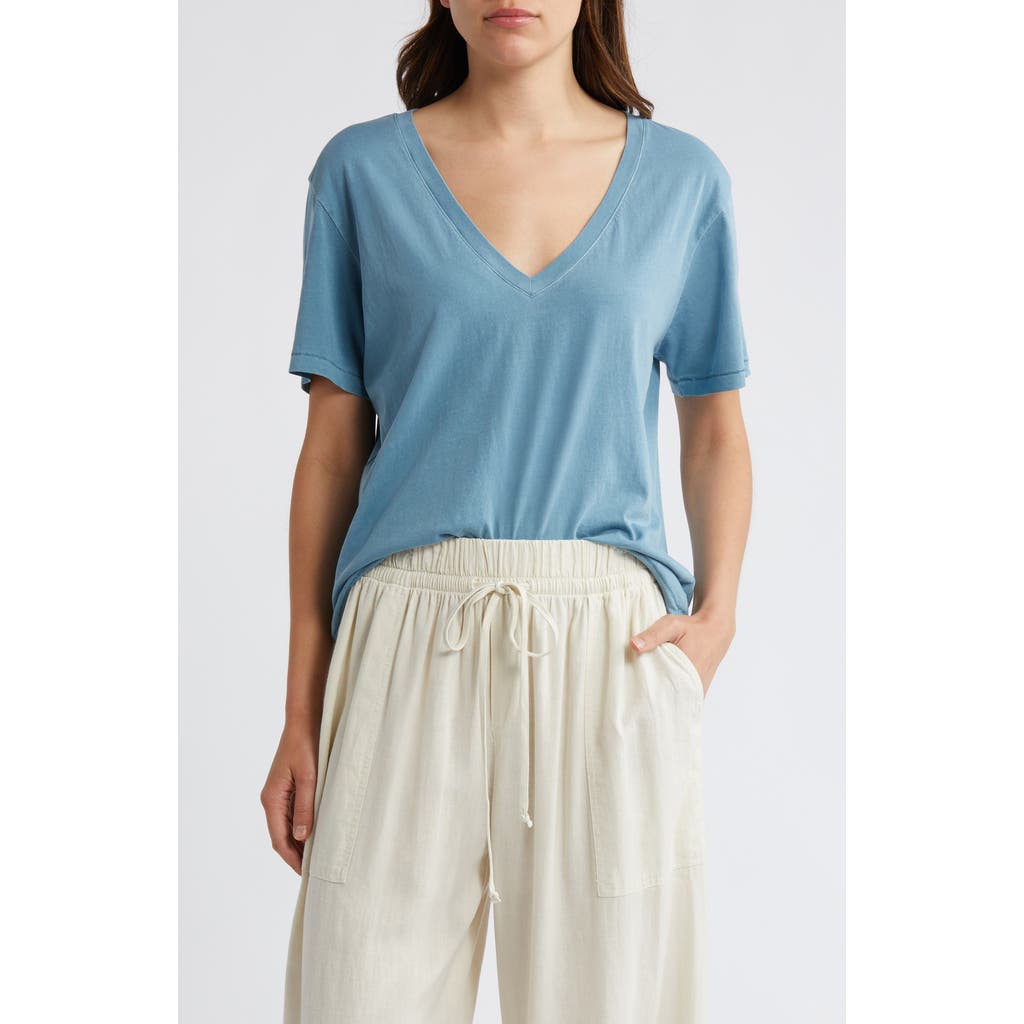 Treasure & Bond Oversize V-neck Cotton T-shirt In Blue Provincial