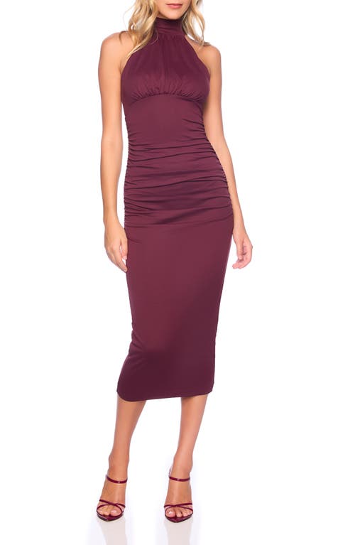 Susana Monaco Ruched Mock Neck Sleeveless Cocktail Dress In Malbec