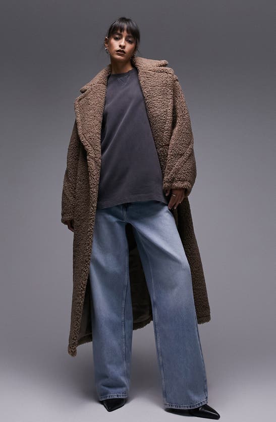 TOPSHOP TOPSHOP FLUFFY LONG LINE TEDDY COAT