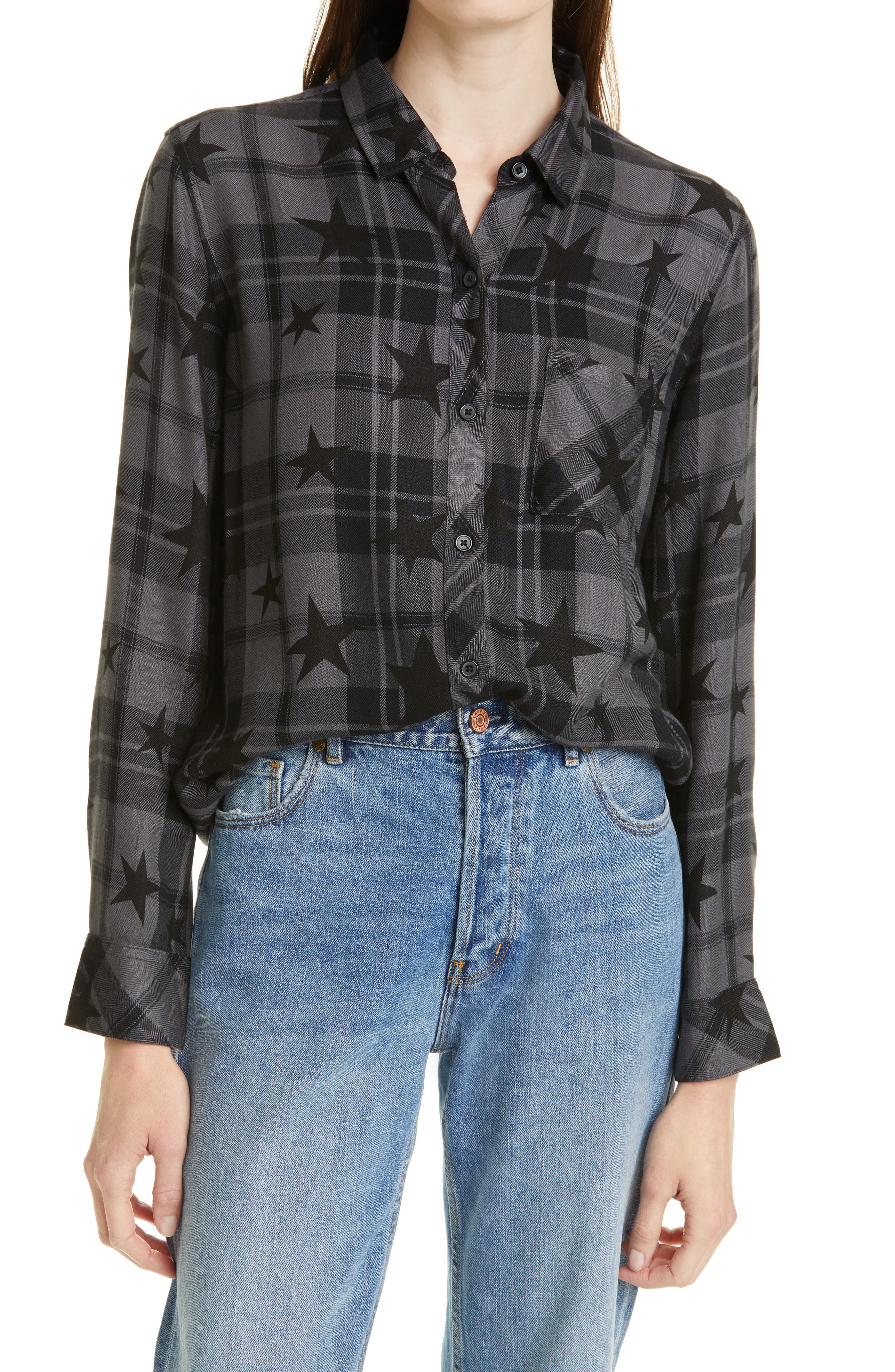 Rails Brady Crinkled Plaid Button-front Shirt In Mulberry Teal Blu