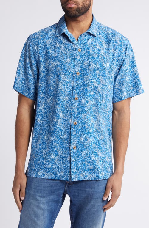 Shop Tommy Bahama Hight Tide Hibiscus Print Short Sleeve Silk Button-up Shirt In Indigo Coast