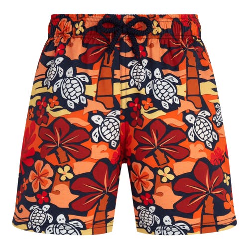 Vilebrequin Kids' Monoï Turtles Stretch Swim Shorts In Abricot