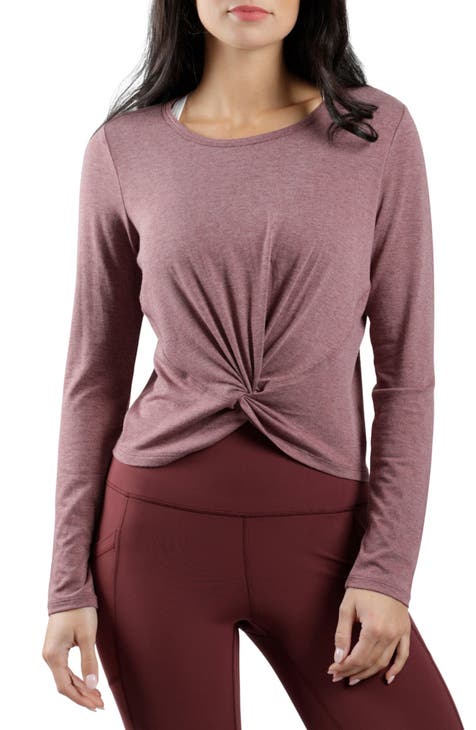 Yogalicious Twist Front Activewear Top - Long Sleeves - Mauve - Small