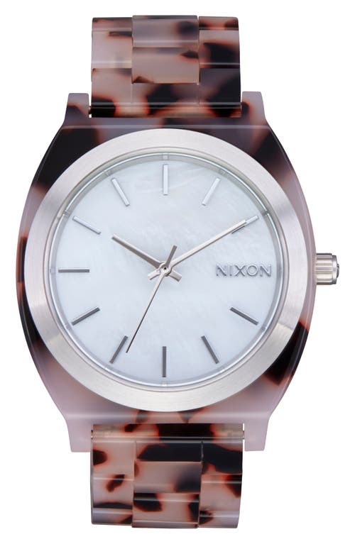 Shop Nixon The Time Teller Acetate Bracelet Watch, 40mm In Pink Tortoise/pearl