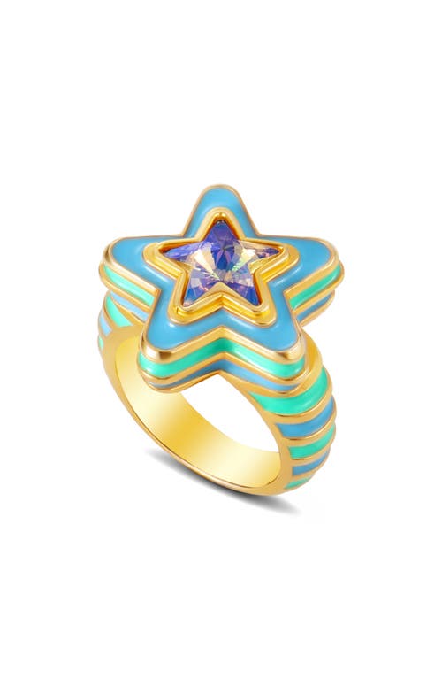July Child Star Trippin' Signet Ring In Gold/multi Cubic/blue