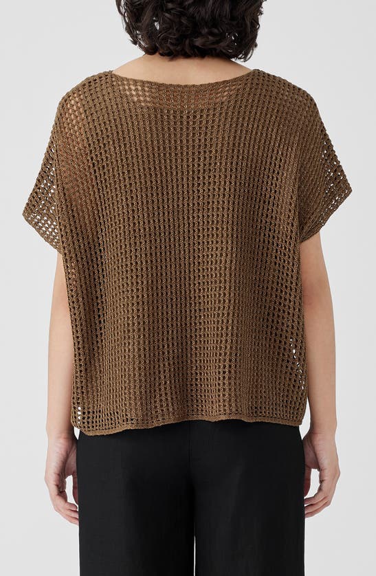 Shop Eileen Fisher Open Stitch Short Sleeve Organic Linen Sweater In Bronze