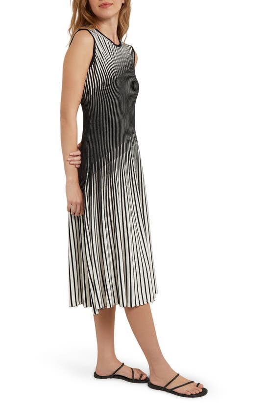 Shop Misook Intarsia Stripe A-line Sweater Dress In New Ivory/black