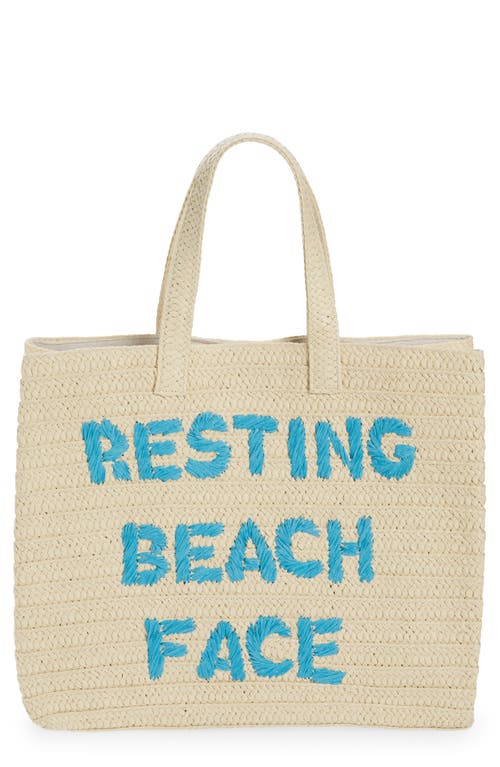 btb Los Angeles Resting Beach Face Straw Tote in Natural/Turquoise