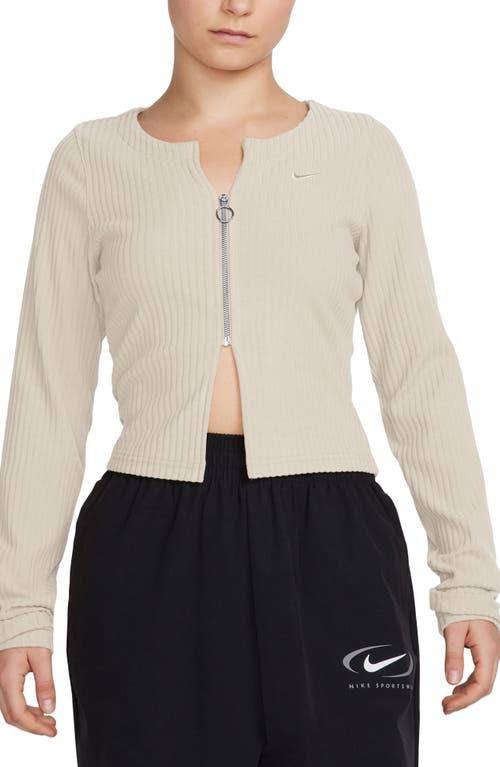 Nike Sportswear Chill Knit Rib Zip Cardigan In Light Orewood/light Orewood