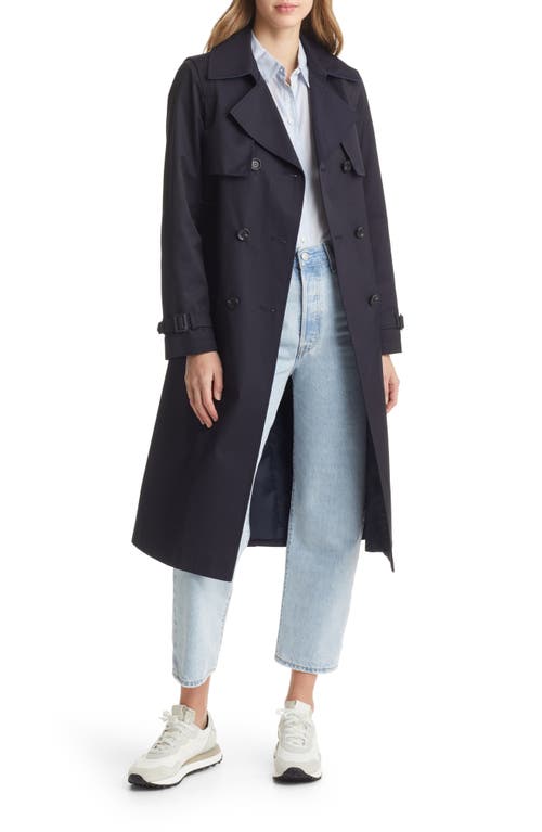 Sam Edelman Tone on Tone Double Breasted Water Resistant Trench Coat in Navy