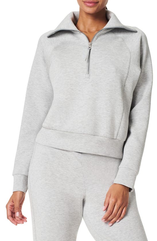 Shop Spanx Airessentials Half Zip Sweatshirt In Light Grey Heather