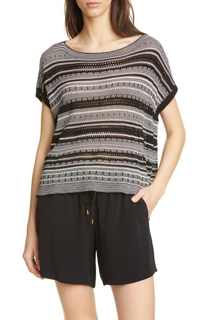 Eileen Fisher Sweaters STRIPE SHORT SLEEVE ORGANIC COTTON BLEND SWEATER