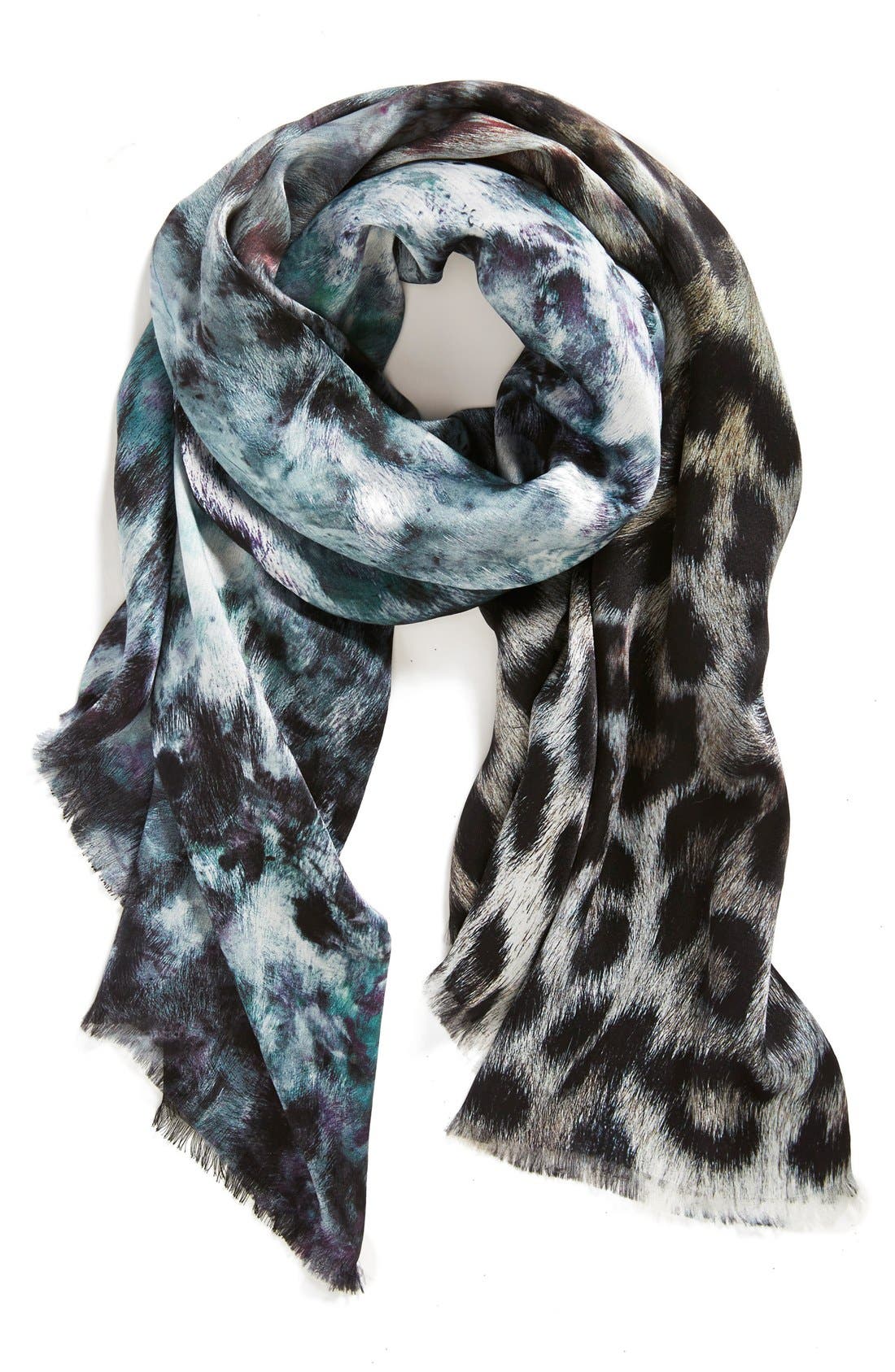 Echo 'Artist Leopard' Silk Wrap with Solid Back Nordstrom