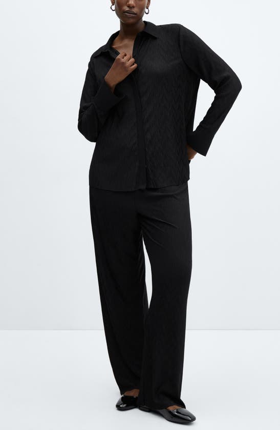 Mango Textured Button-up Shirt In Black
