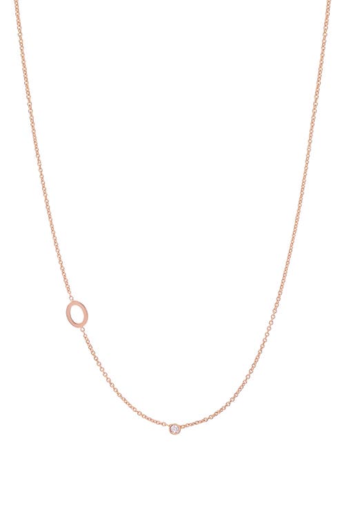 Asymmetric Initial & Diamond Pendant Necklace in 14K Rose Gold-O