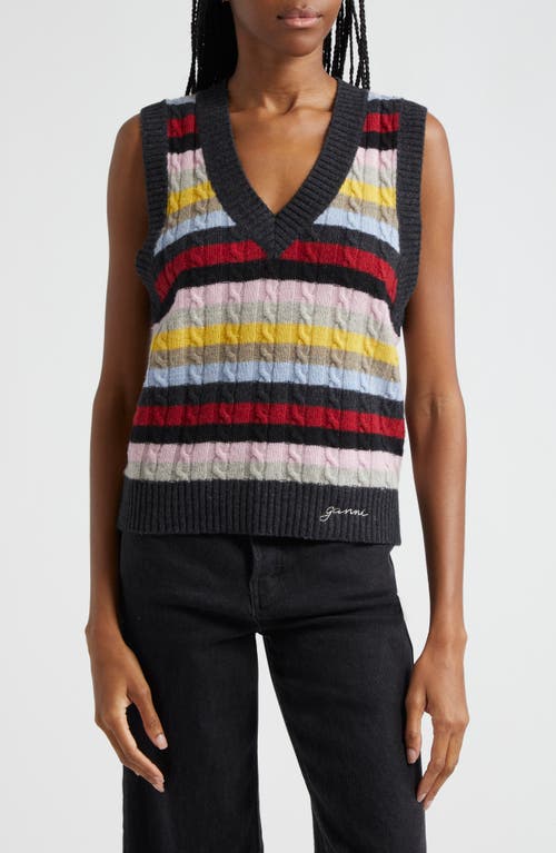 Shop Ganni Stripe Wool Blend Sweater Vest In Black/multicolour Stripe