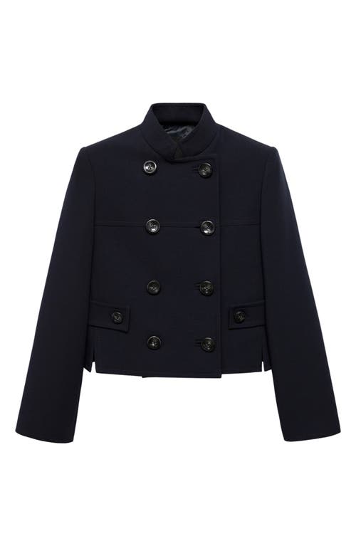 Shop Mango Double Breasted Crop Jacket In Dark Navy