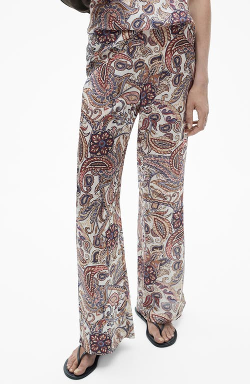 Mango Paisley Print Wide Leg Pants In Off White Multi