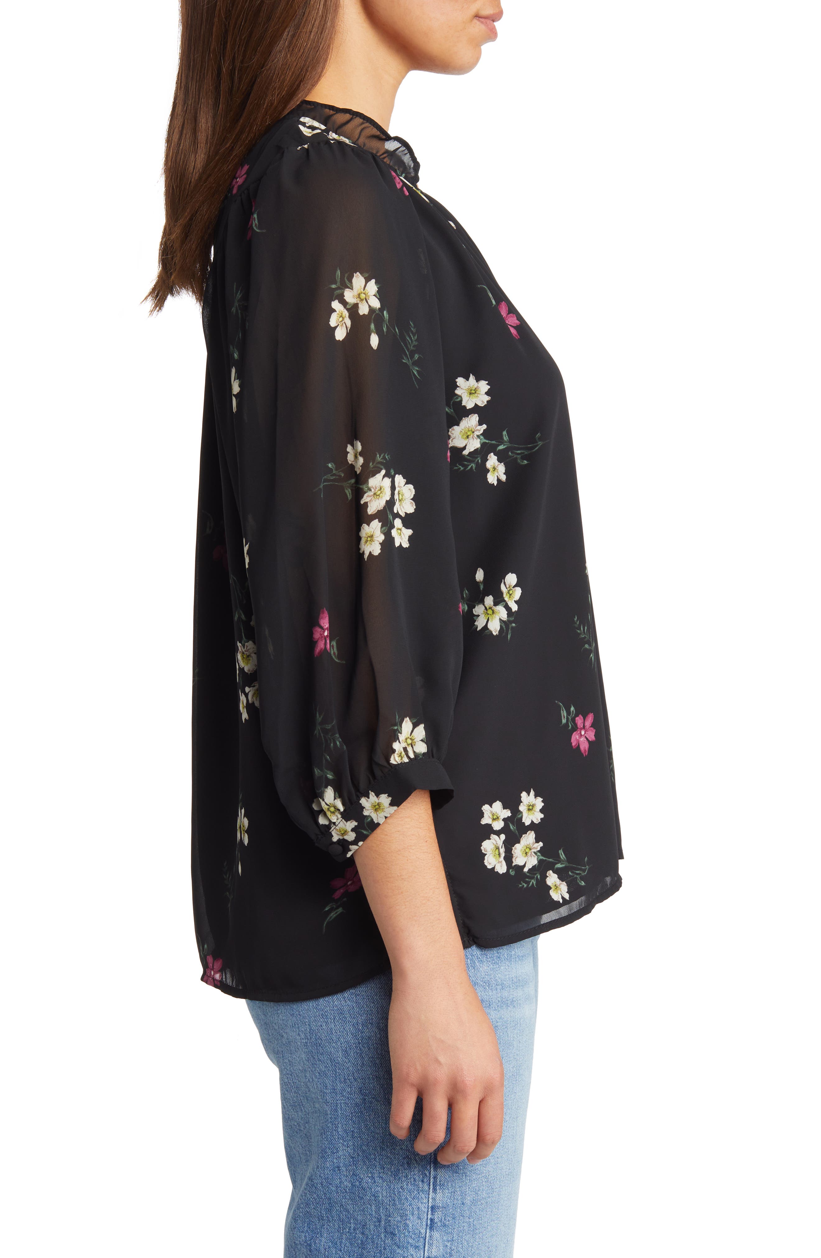 Vince Camuto Floral Bell Sleeve Mock Neck Blouse Dark Wine Size Small main image 0