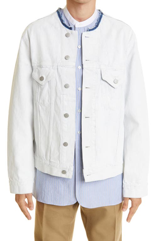 Maison Margiela Bianchetto Hand Painted Denim Trucker Jacket in White Crak