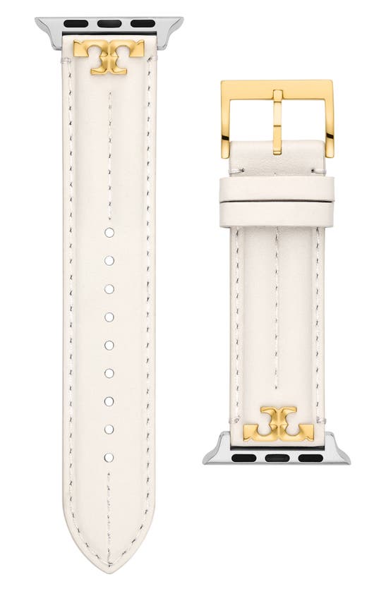 Shop Tory Burch The Kira Leather 20mm Apple Watch® Watchband In Ivory