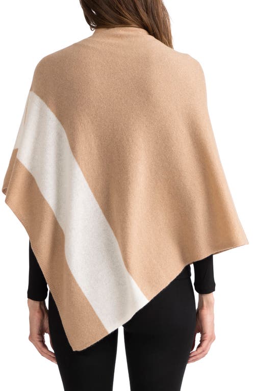 Sofia Cashmere Striped Cashmere Poncho In Camel/ivory