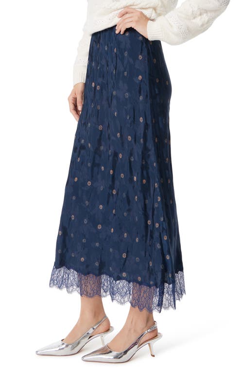 Shop Sam Edelman Gracie Lace Trim Satin Midi Skirt In Navy Scribble Dot