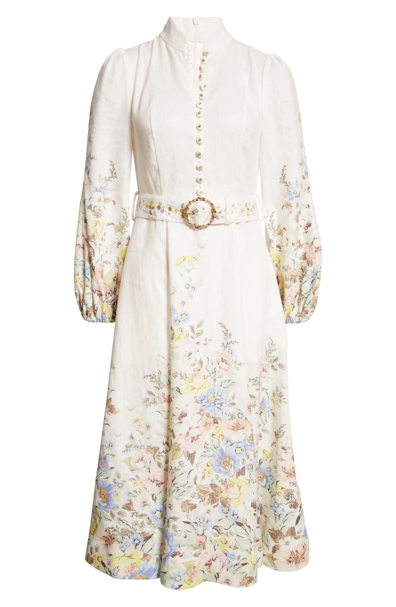 Zimmermann Matchmaker Floral Belted Linen Midi Dress | Nordstrom