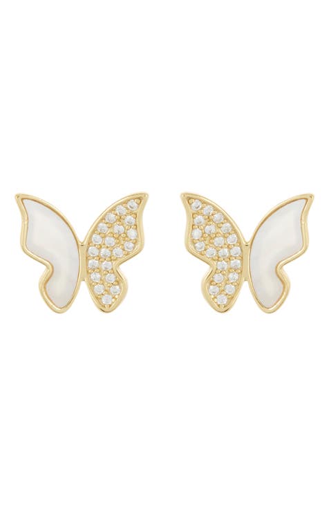 Crystal & Mother of Pearl Butterfly Stud Earrings