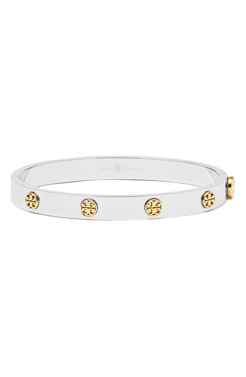 Shop Tory Burch Miller Hinge Bracelet In Tory Silver/tory Gold