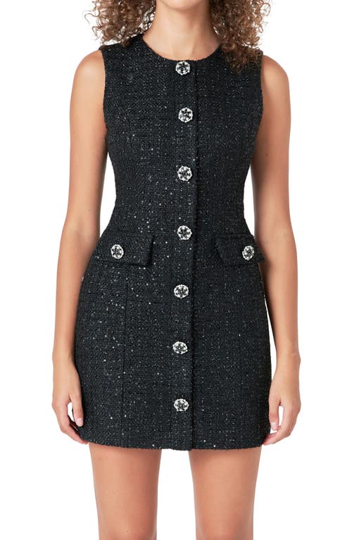 Shop Endless Rose Sequin Jewel Button Tweed Minidress In Black