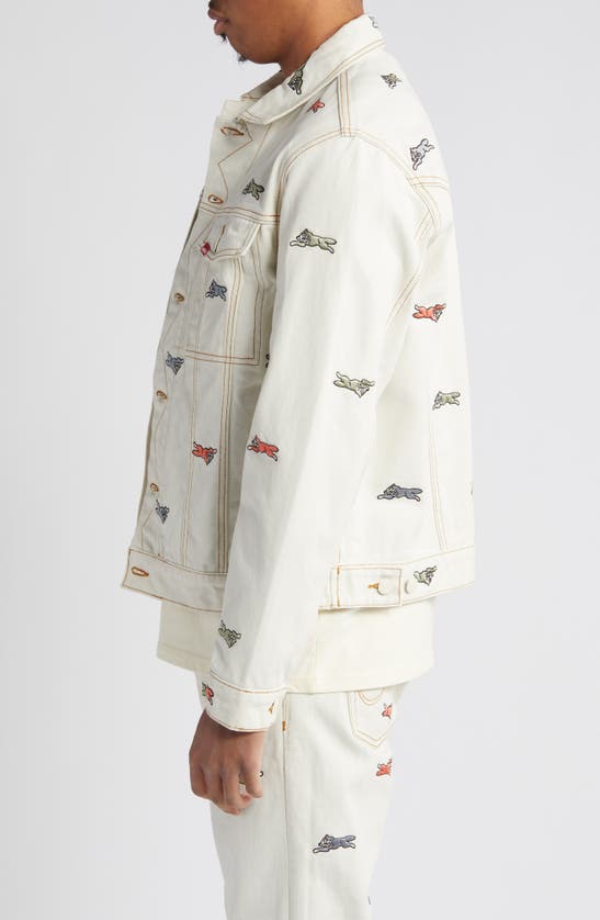 Shop Icecream Parade Embroidered Trucker Jacket In Antique White