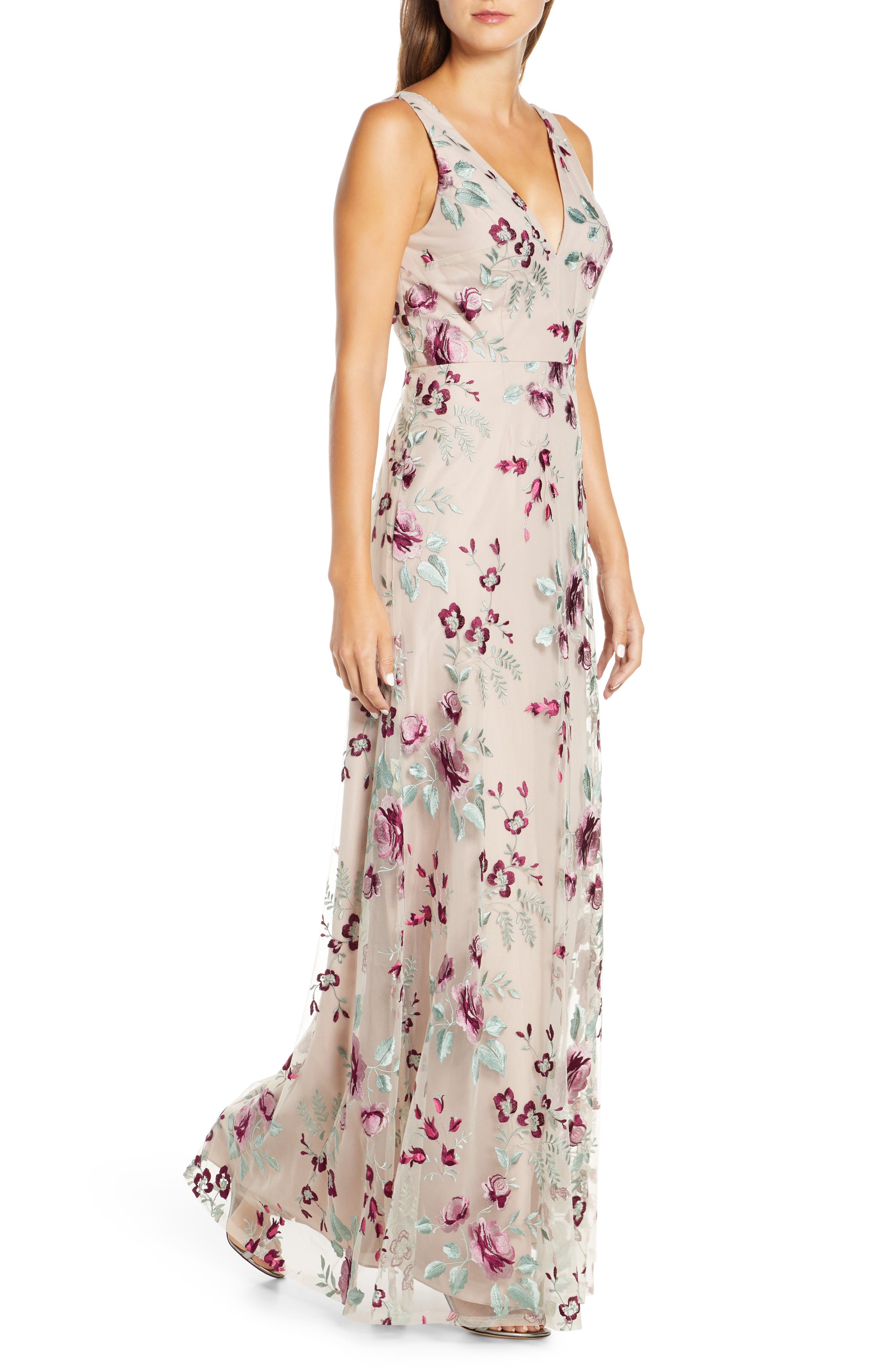 tatum floral embroidered tulle evening dress