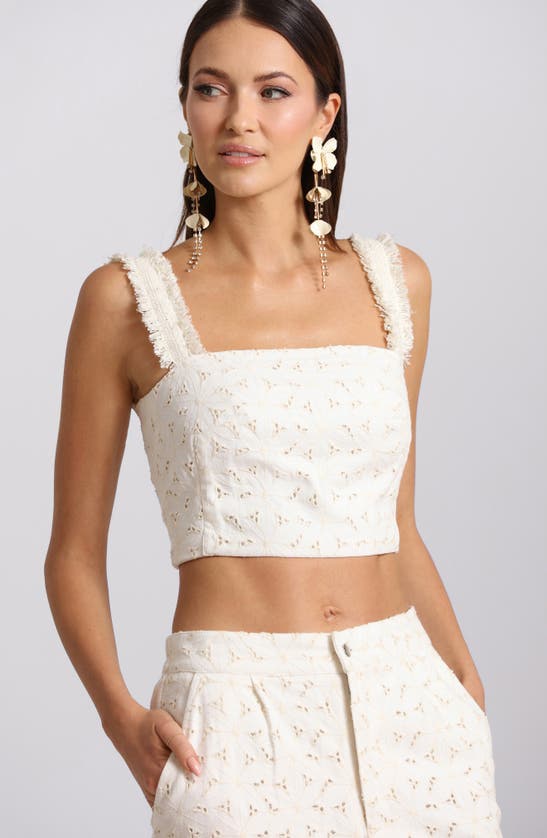 Shop Avec Les Filles Eyelet Embroidered Crop Top In White