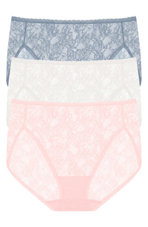 Natori Bliss Allure Lace 3-Pack French Cut Briefs in Seashell/ivory/ocean Storm at Nordstrom