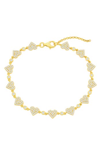 Simona Pavé Cz Heart Chain Bracelet In Gold