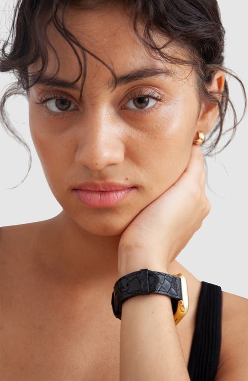 Hyer Goods Upcycled Leather Apple Watch Band In Black Lizard/gold