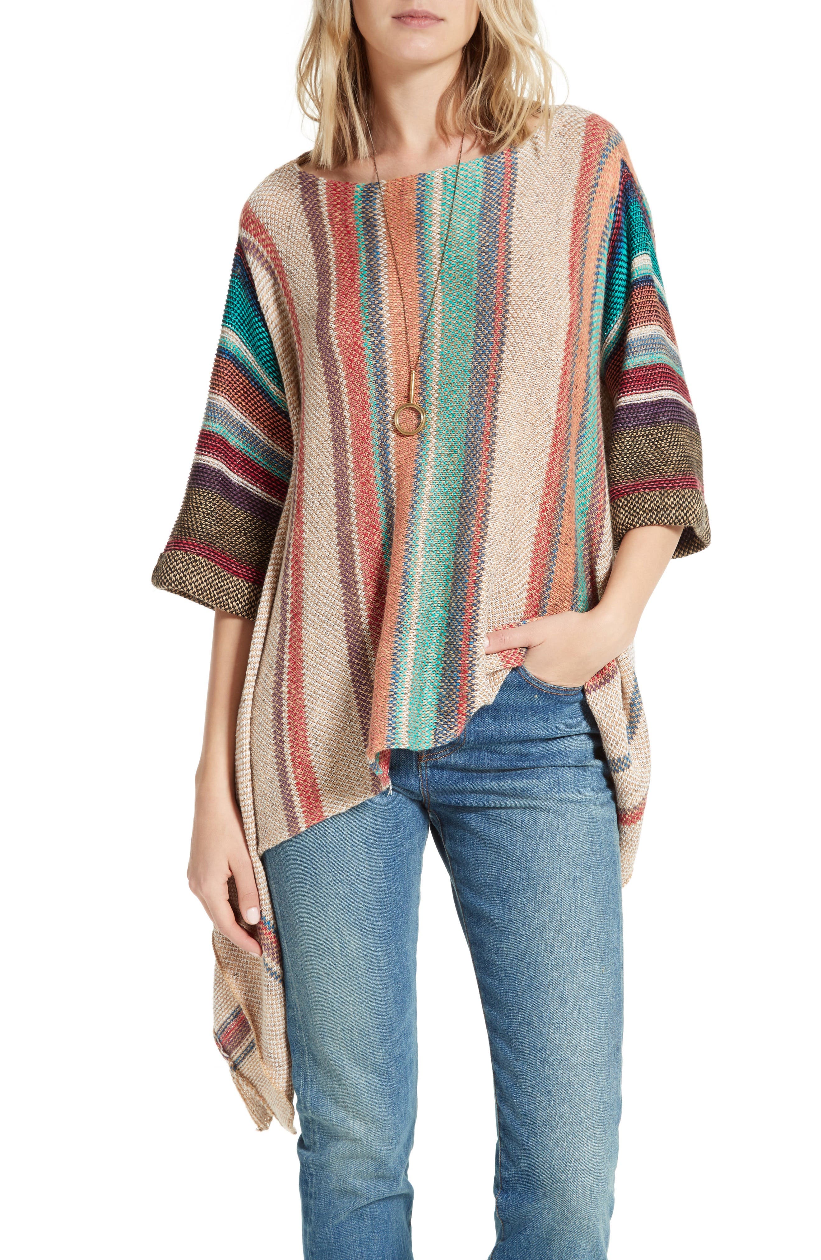 Free People Fressia Stripe Poncho Sweater Nordstrom