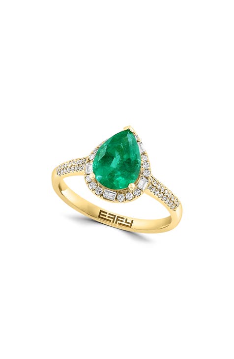 14K Yellow Gold, Diamond & Emerald Ring