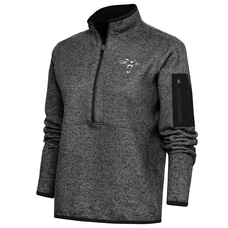 Shop Antigua Heather Black Carolina Panthers Throwback Logo Fortune Half-zip Pullover Jacket