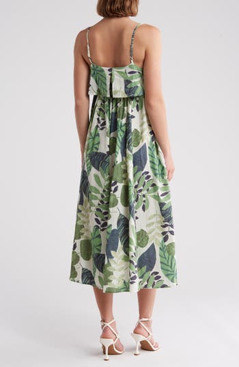 Shop Stitchdrop Barbuda Floral Print Sleeveless Midi Dress In Ivory/fern