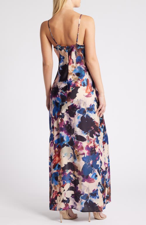 Shop Chelsea28 Print Satin Maxi Dress In Beige Multi Pigmented Floral