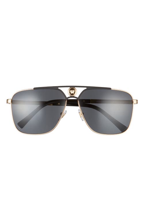 Shop Versace 61mm Aviator Sunglasses In Matte Black/gold