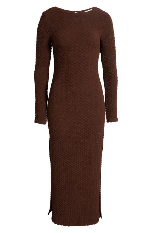 Shop Rare London Popcorn Long Sleeve Midi Dress In Brown