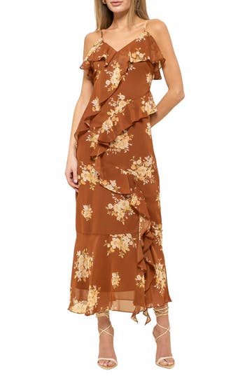 BLU PEPPER BLU PEPPER FLORAL RUFFLE MIDI DRESS