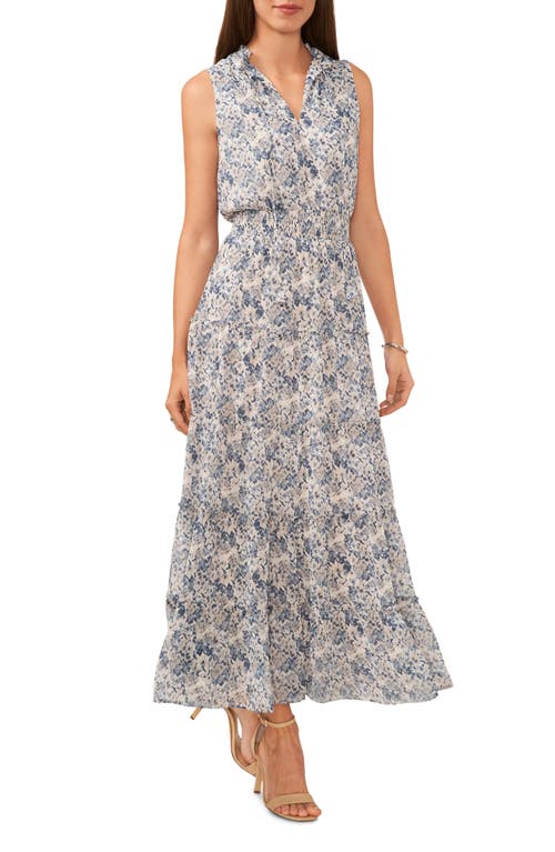 halogen(r) Sleeveless Tiered Maxi Dress in Classic Navy Stained Glass