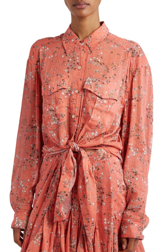 Shop Isabel Marant Cathy Long Sleeve Cotton & Silk Button-up Shirt In Shell Pink